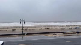 Nor’easter batters with heavy waves and wind gusts in Belmar, New Jersey, USA