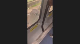 Suitcase trapped in subway door while train moves in Paris, France