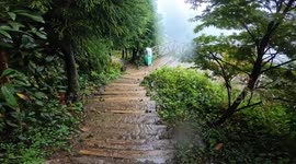 Unexpected wooden deck with life-sized cutouts in Sichuan, China