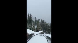 Heavy snow blankets mid-October storm in Wrightwood, California, USA