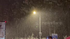 Heavy snowfall turns Highway 80 into a winter scene in California, USA