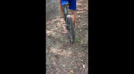 Cyclist Tumbles Over Log Barrier