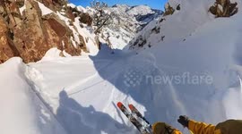 POV Skiing Down Mt. Superior Chute