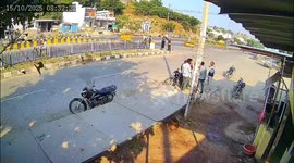 India: An out-of-control truck and trailer became a disaster: it broke through a divider and crashed into a tea stall.