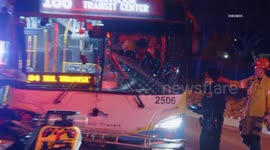 US, Los Angeles: Claremont Crash With Bus Driver Trapped