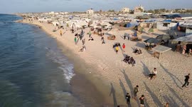 DRONE - Thousands of Gaza families face desperate struggle in cramped coastal tents