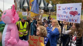 Frogs Against Fascism join the No Kings protest against Trump at the US Embassy in London