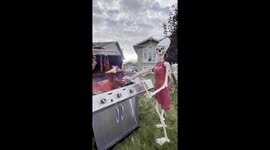 Skeletons celebrating Thanksgiving Having a BBQ