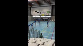 Volleyball player crashes into railing during game in Marke, Belgium