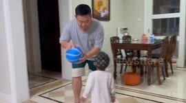 Toddler’s tumble during father–child basketball game in Shandong, China