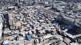 DRONE - Stadium turns into temporary shelter for displaced Palestinian families