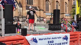 A speaker at the ‘March for Australia’, Sydney, Australia