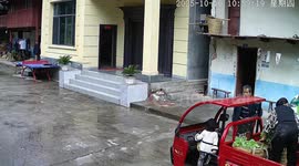 Child accidentally activates farm tricycle in Guizhou, China