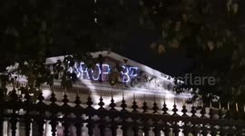 Protesters project 'Drop BP' onto British Museum during the inaugural Pink Ball in London