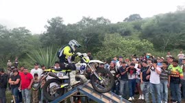 Rider loses control and crashes near audience at Pacayazo event in San Vicente Pacaya, Guatemala