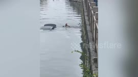 Heroic veteran dives into river to rescue driver trapped in submerged car