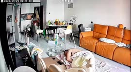 Ceiling light falls on sleeping man in Beijing, China
