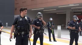 US, Los Angeles: Downtown Los Angeles Protesters Gather Outside Hospital Following Shooting of TikToker Amid Immigration Enforcement