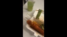 Golden Retriever carefully takes vegetable from owner in Jiangxi, China