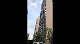 Monkey climbs pipes and moves between units in high-rise, Guangxi, China