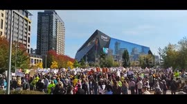 Massive protest outside U.S. Bank Stadium in Minneapolis, USA