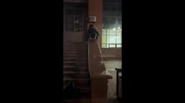 Playful stair slide goes wrong as girl slips into trash can in Shandong, China