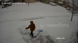 Boy Realises How Hard Shoveling Snow Is