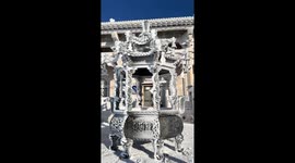 Icy mountaintop temple view at North Tai Peak in Shanxi, China