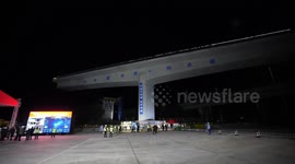 China: High-speed railway bridge rotates into target position in Central China
