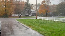 Morning rain showers sweep in Trumbull, Connecticut, USA