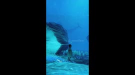 Girl scared by shark in 3D museum experience in Guangxi, China