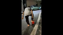 Boy plays with throw disc ball in Guangdong, China