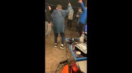 DJ and partygoer fall after bro fist moment in Minsk, Belarus