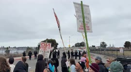 Anti-ICE protesters block entrance to Coast Guard Island in California