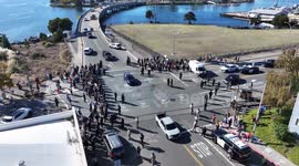 Anti-ICE protesters block entrance to Coast Guard Island in California