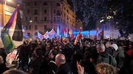 Police use water cannon during pro-Palestine protest in Rome