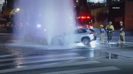 US, Los Angeles: East Hollywood Female Driver Crashes Into Hydrant And Pole