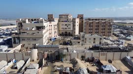 Drone captures old prison building, turned into shelter for displaced Gazans