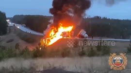 One killed, five vehicles destroyed in fiery crash on Russian highway