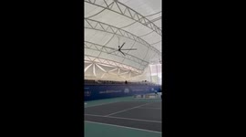 Padel court roof collapses during storm in Indonesia