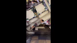 Kid finds an unusually comfortable place to stretch out and relax