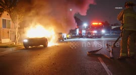 US, Los Angeles: Historic South Central Los Angeles Auto Fire