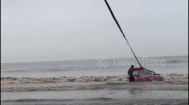 Car Submerged in Sea While Performing Stunts at Surat’s Dumas Beach