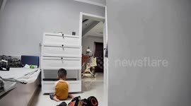 Cabinet falls on little boy in Hebei Province, China