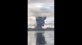 Volcanic ash plume rises from Taal Volcano in Batangas, Philippines