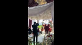 Wedding picture goes wrong when fog machine engulfs bridesmaids