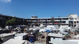 DRONE - UNRWA schools serve as temporary shelters for displaced amid destruction in Gaza