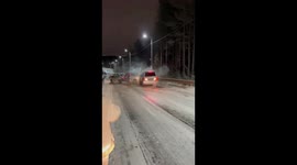 Eight-vehicle collision on icy roads after early snowfall in Irkutsk, Russia
