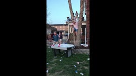 Drunk Man Jumps Through Air Hockey Table