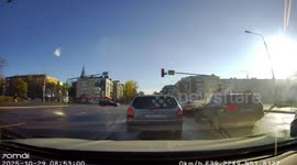 Car collides with ambulance at intersection in Luhansk, Ukraine